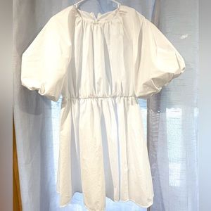 White flounce puff sleeve babydoll mini dress